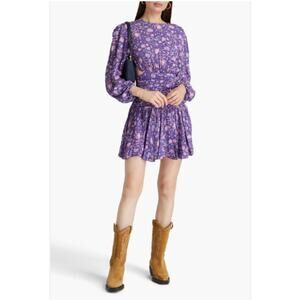 Maje Roleta Purple Floral Cut Out Balloon Sleeve Mini Dress EU 36 US S NEW